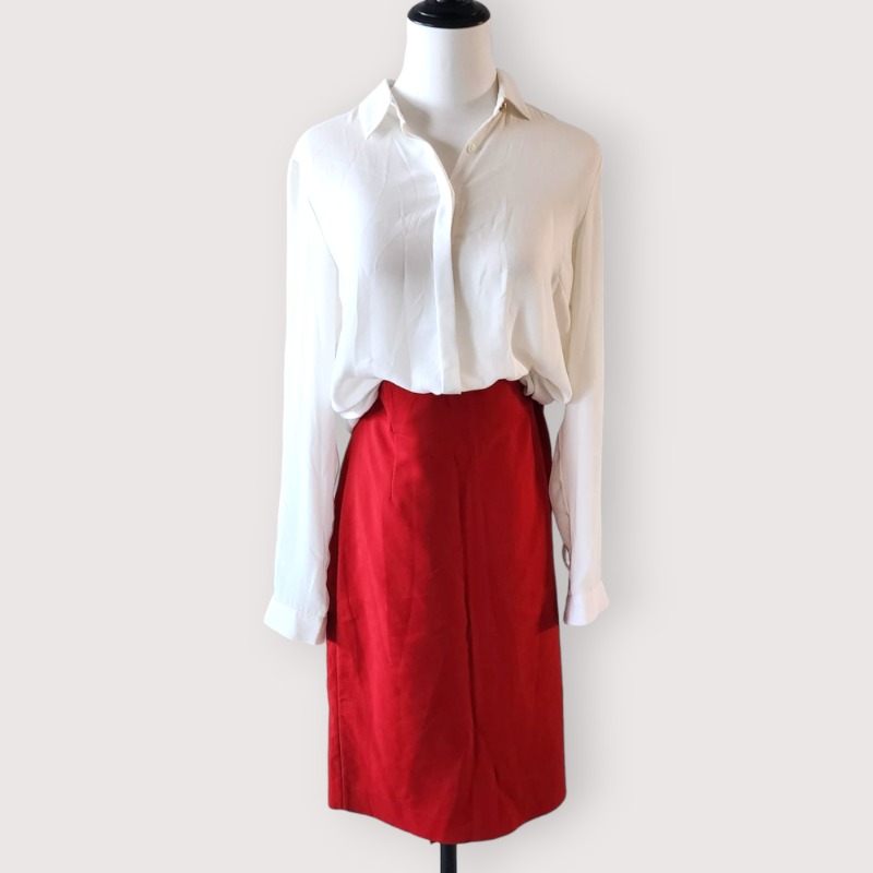 Zara Set White Long Sleeve and Red Midi Skirt