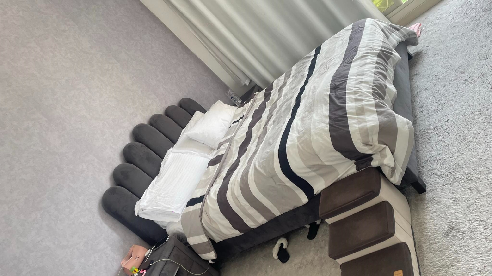 Home Center Queen Size Bed, Bedside Table & Carpet  Bundle