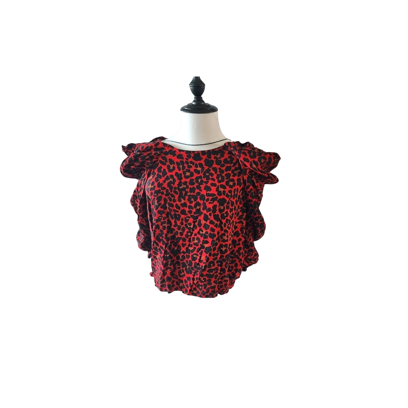 Draped Animal Print Red Blouse