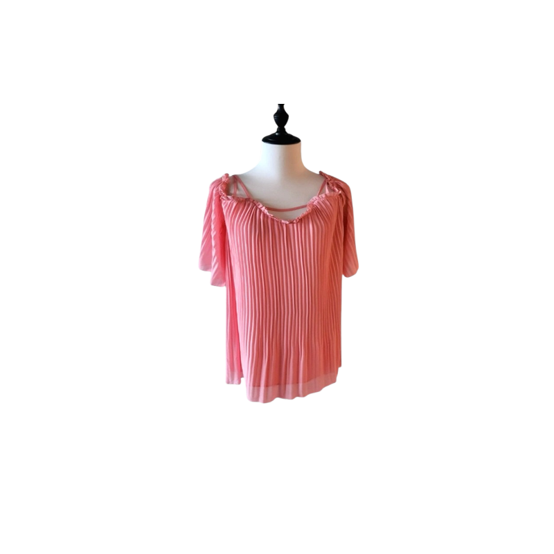 Peach Orange Pleated Long Blouse