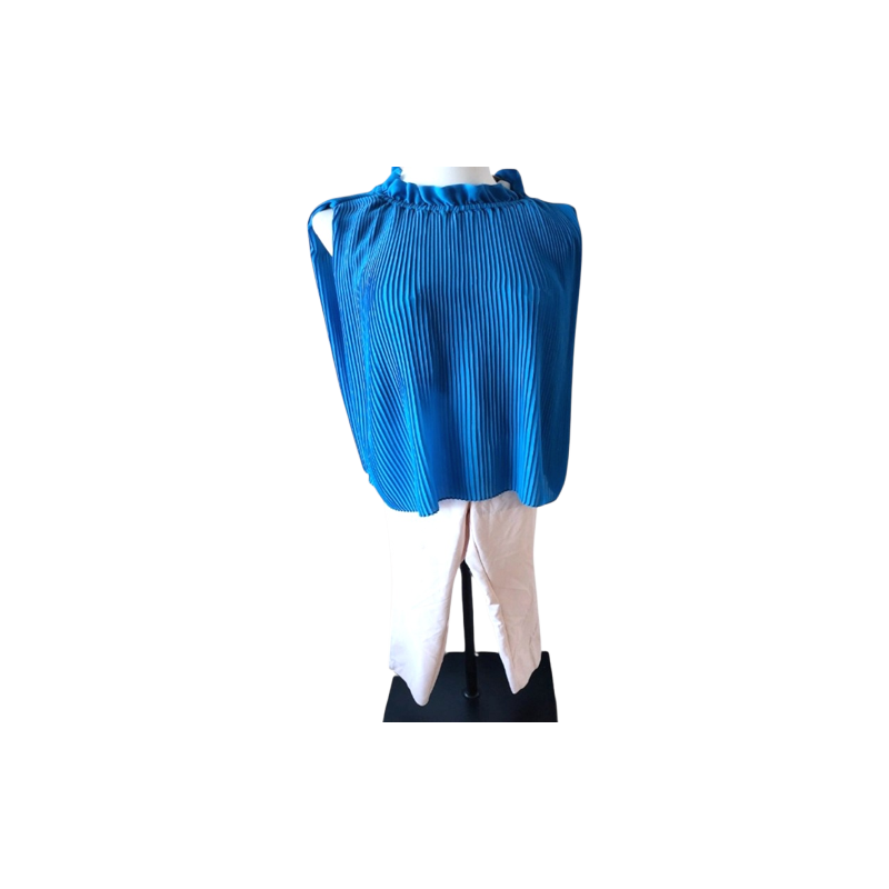 Blue Satin Pleated Blouse