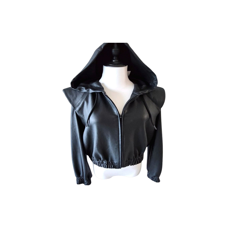 Black Shoulder Pad Hooded Bomber