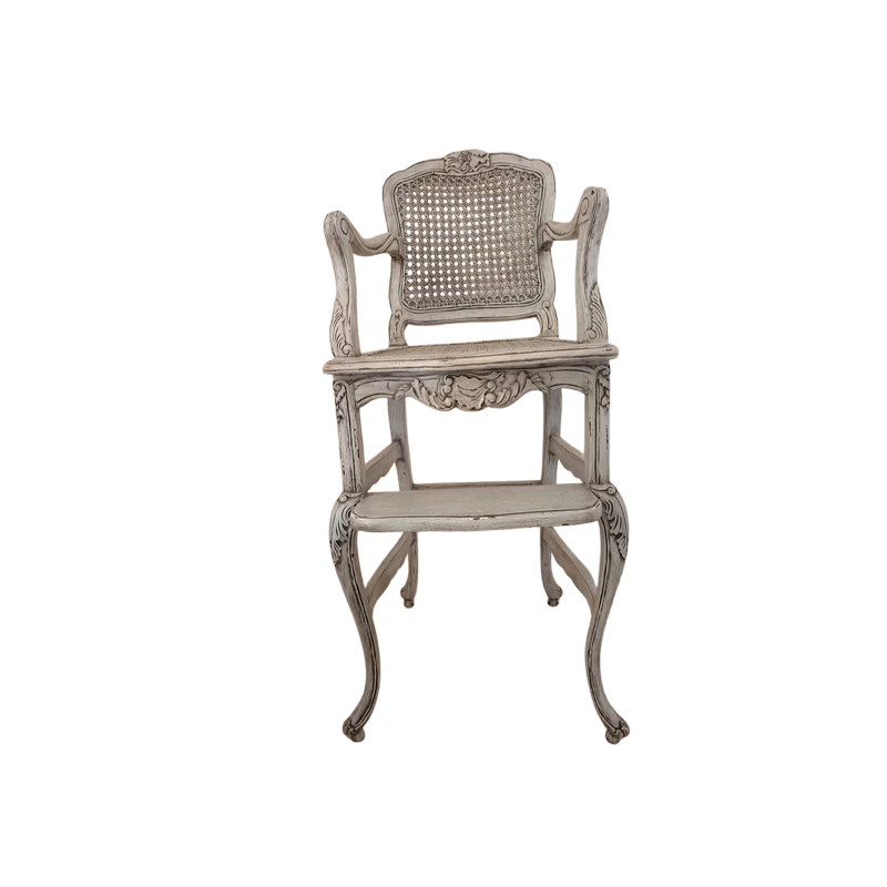 Vintage Solid Wood Seat with Carvings and Rattan Back