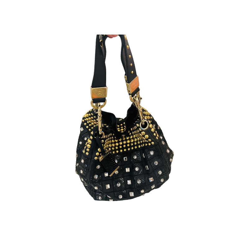 Jimmy Choo Black Leather Lohla Embellished Hobo Bag
