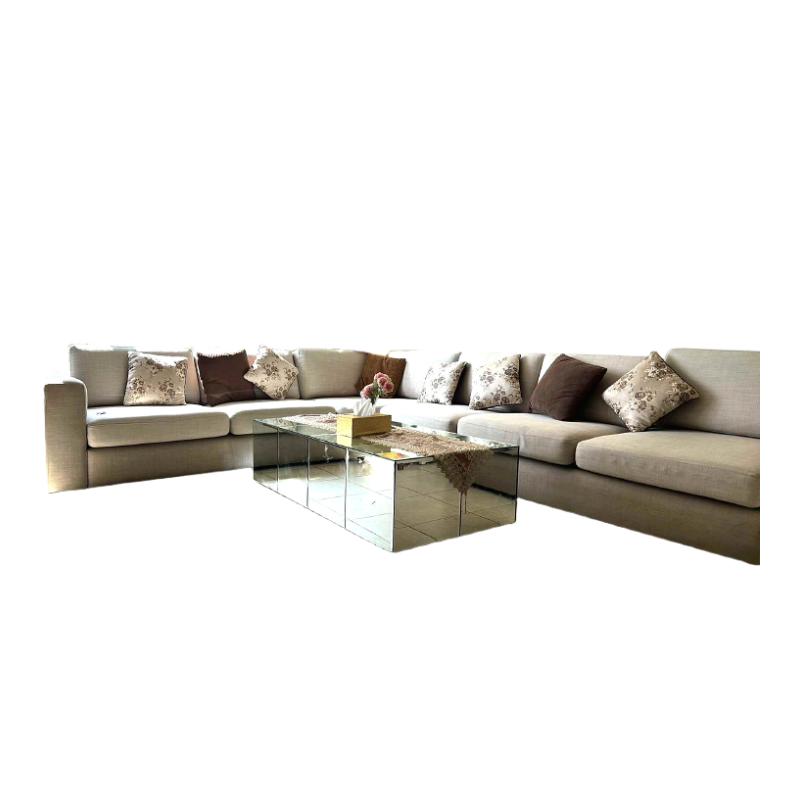 Home Center L-Shaped Sofa Set with Center Table – Beige