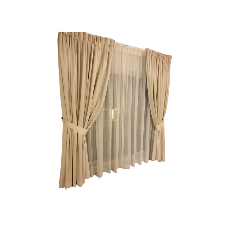 Beige and White Sheer Curtains with Hanging Track-2pcs.