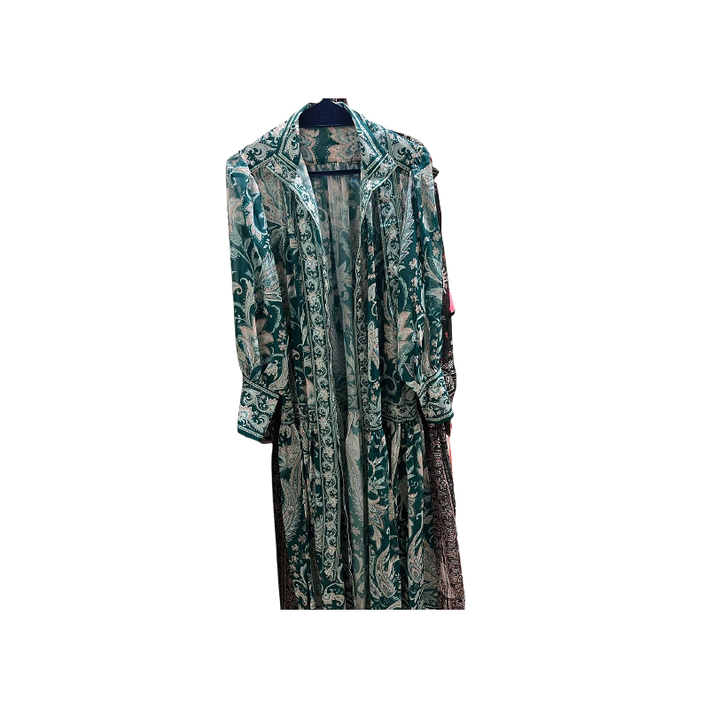 Green Abstract Pattern Long-Sleeve Dress- Small