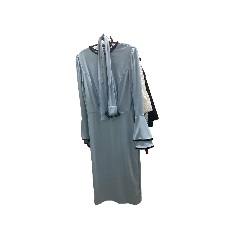 Blue Color Trim Long Sleeve Maxi Dress with Belt