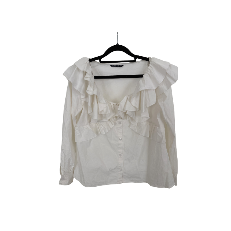 SHEIN White Ruffled Long Sleeve Top